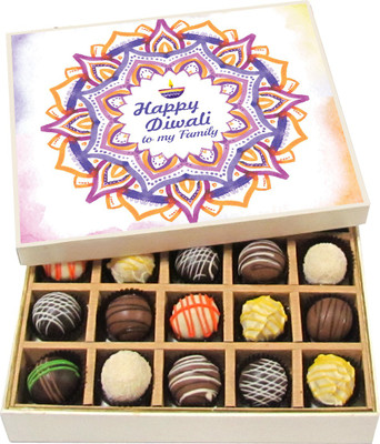 

Chocholik Diwali Sweets - Happy Diwali to My Family - Dark, Milk, White Chocolate Truffles - 20pc Truffles(300 g)