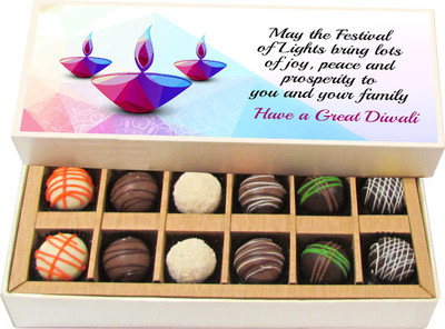 

Chocholik Diwali Sweets - Lots of Joy, Peace and Prosperity on Diwali - Dark, Milk, White Chocolate Truffles - 12pc Truffles(180 g)