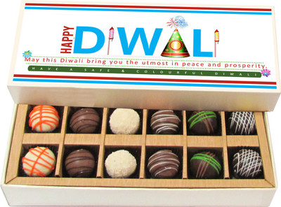 

Chocholik Diwali Gifts - May This Diwali Bring You the Utmost in Peace & Prosperity - Dark, Milk, White Chocolate Truffles - 12pc Truffles(180 g)