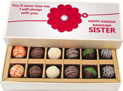 

Chocholik Rakhi Gift Box - You’ll never lose me, I will always with you. - Dark, Milk, White Chocolate Truffles - 12pc Truffles(180 g)