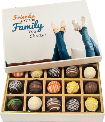 

Chocholik Friendship Gift Friends Are the Family You Choose - Dark, Milk, White Chocolate Truffles -20pc Truffles(300 g)