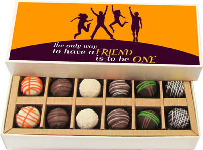 

Chocholik Friendship Gift The Only Way to Have a Friend Is to Be One - Dark, Milk, White Chocolate Truffles -12pc Truffles(180 g)