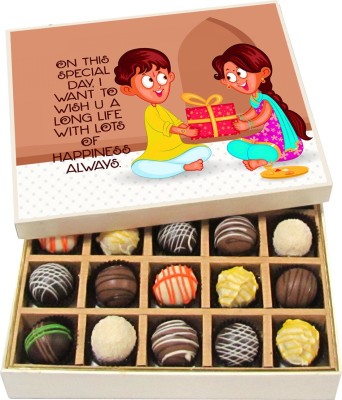 

Chocholik Rakhi Gift Box - On this special day - Dark, Milk, White Chocolate Truffles - 20pc Truffles(300 g)