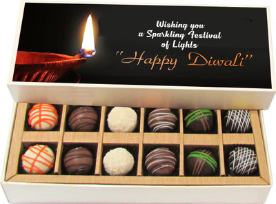 

Chocholik Diwali Gifts - Wishing You a Sparkling Festival of Lights Happy Diwali - Dark, Milk, White Chocolate Truffles - 12pc Truffles(180 g)
