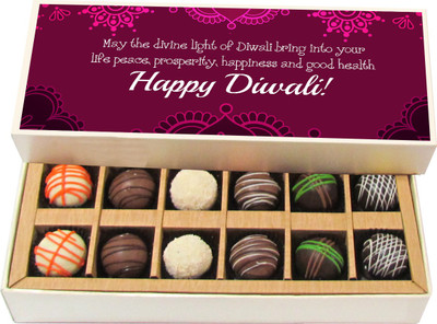 

Chocholik Diwali Sweets - Divine Light of Diwali Happy Diwali - Dark, Milk, White Chocolate Truffles - 12pc Truffles(180 g)