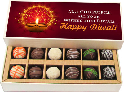 

Chocholik Diwali Gifts - May God Fulfill Your Wishes This Diwali - Dark, Milk, White Chocolate Truffles - 12pc Truffles(180 g)