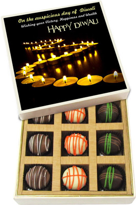 

Chocholik Diwali Gifts - Wishing Your Victory, Happiness and Wealth Happy Diwali - Dark, Milk, White Chocolate Truffles - 9pc Truffles(135 g)