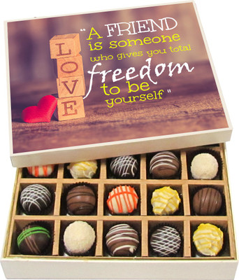 

Chocholik Friendship Gift A Friend Is Someone Who Gives You Total Freedom - Dark, Milk, White Chocolate Truffles -20pc Truffles(300 g)