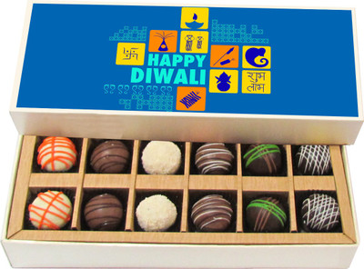 

Chocholik Diwali Sweets - Happy Diwali Shubh Labh - Dark, Milk, White Chocolate Truffles - 12pc Truffles(180 g)
