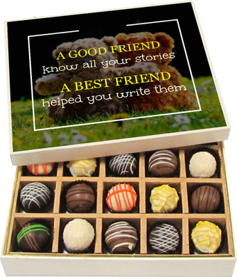 

Chocholik Friendship Gift A Good Friend Know All Your Stories - Dark, Milk, White Chocolate Truffles -20pc Truffles(300 g)