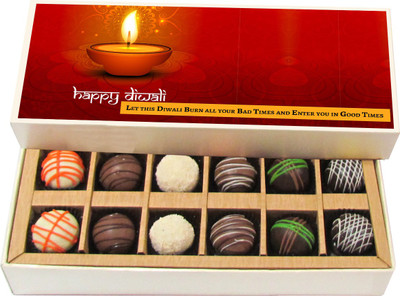 

Chocholik Diwali Sweets - Let This Diwali Enter You in Good Times - Dark, Milk, White Chocolate Truffles - 12pc Truffles(180 g)
