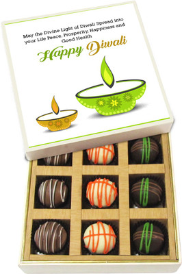 

Chocholik Diwali Gifts - Light of Diwali Spread Into Your Life Happiness - Dark, Milk, White Chocolate Truffles - 9pc Truffles(135 g)