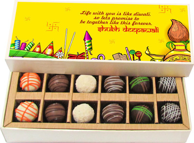

Chocholik Diwali Gifts - Life With You Is Like Diwali Shubh Deepavali - Dark, Milk, White Chocolate Truffles - 12pc Truffles(180 g)