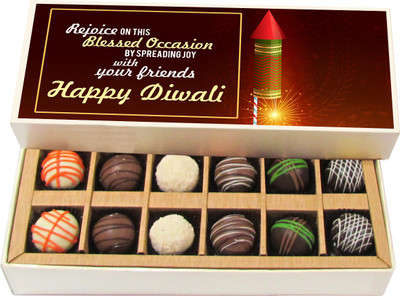 

Chocholik Diwali Gifts - Rejoice on This Blessed Occasion Happy Diwali - Dark, Milk, White Chocolate Truffles - 12pc Truffles(180 g)