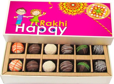 

Chocholik Rakhi Gift Box - Happy Rakhi - Dark, Milk, White Chocolate Truffles - 12pc Truffles(180 g)