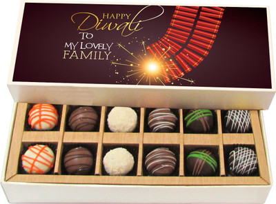 Chocholik Diwali Gifts - Happy Diwali to My Lovely Family - Dark, Milk, White Chocolate Truffles - 12pc Truffles(180 g)