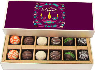 

Chocholik Diwali Sweets - Happy Diwali to You & Your Family - Dark, Milk, White Chocolate Truffles - 12pc Truffles(180 g)