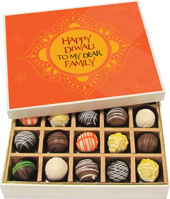 

Chocholik Diwali Sweets - Happy Diwali to My Dear Family - Dark, Milk, White Chocolate Truffles - 20pc Truffles(300 g)