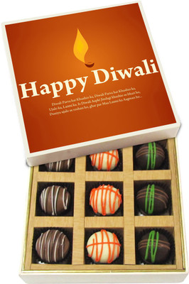 

Chocholik Diwali Sweets - Wishes Messages of Happy Diwali - Dark, Milk, White Chocolate Truffles - 9pc Truffles(135 g)