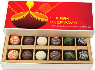 

Chocholik Diwali Gifts - Let This Diwali Enter You in Good Times - Dark, Milk, White Chocolate Truffles - 12pc Truffles(180 g)