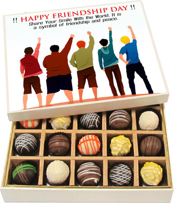 

Chocholik Friendship Gift Share Your Smile With the World, It Is a Symbol - Dark, Milk, White Chocolate Truffles -20pc Truffles(300 g)
