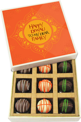 

Chocholik Diwali Sweets - Happy Diwali to My Dear Family - Dark, Milk, White Chocolate Truffles - 9pc Truffles(135 g)