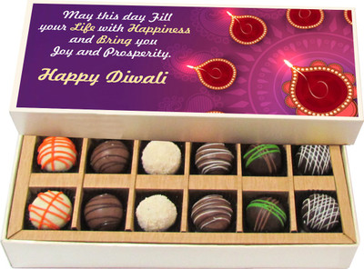 

Chocholik Diwali Gifts - May This Day Fill Your Life With Happiness Happy Diwali - Dark, Milk, White Chocolate Truffles - 12pc Truffles(180 g)