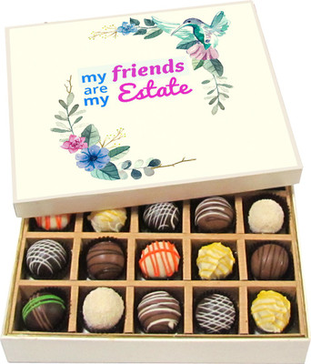 

Chocholik Friendship Gift My Friends Are My Estate - Dark, Milk, White Chocolate Truffles -20pc Truffles(300 g)