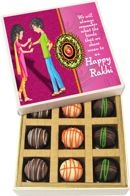 

Chocholik Rakhi Gift Box - we will always remember - Dark, Milk, White Chocolate Truffles - 9pc Truffles(135 g)