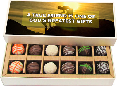 

Chocholik Friendship Gift A True Friend Is One of God's Greatest Gift - Dark, Milk, White Chocolate Truffles -12pc Truffles(180 g)