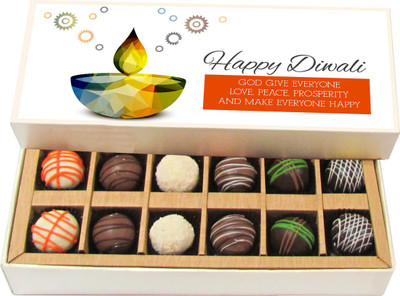 

Chocholik Diwali Sweets - Diwali Makes Everyone Happy - Dark, Milk, White Chocolate Truffles - 12pc Truffles(180 g)