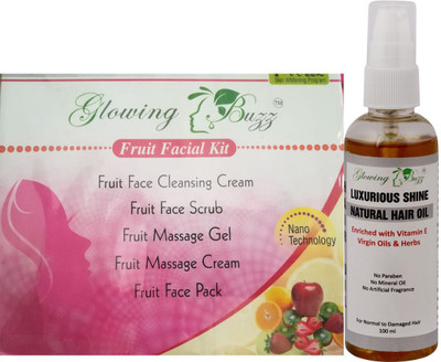 

Glowing Buzz Premium Fruit Facial Kit and Hibiscus Hair Tonic(Set of 1)
