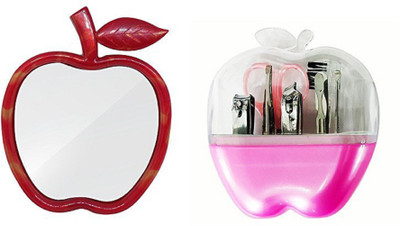 

Fully Apple Shape compact Mirror With Manicure, Pedicure Kit Used For Women And Girls(Set of 2)