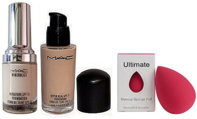 

Ultimate Sponge Puff, Mac Hyper Real & Mineralize Moisture SPF 15 Foundation(Set of 3)