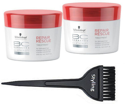 

Styling Hair Brush With Schwarzkopf BC Bonacure Repair Rescue Hair Mask PAck Of 2(Set of 3)