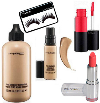 

fancify Eyelashes&Mac Face &Body Fond De Teint Foundation&Prolongwear Concelaer&Lipgloss&ColourBar Lipstick(Set of 5)