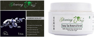 

Glowing Buzz Combo of Diamond Facial Kit (100 grams) And Insta Tan Removal Scrub (40 grams)(Set of 2)