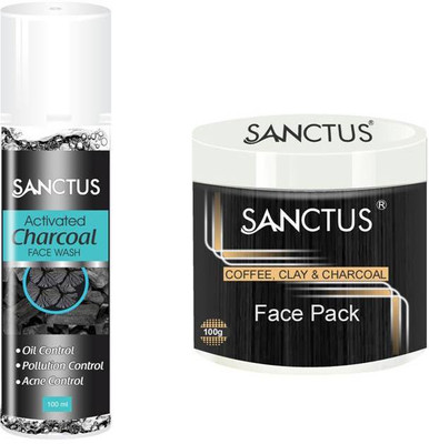 

SANCTUS Activated Charcoal Face Wash & Coffee, Clay & Charcoal Face Pack Combo (100ml + 100gm)(Set of 2)