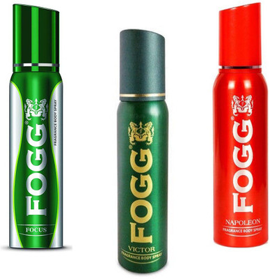 

Fogg FOCUS,NAPOLEON AND VICTOR FRAGRANCE BODY SPRAY ( 360 ML PACK OF 3 ) Deodorant Spray - For Men & Women(360 ml, Pack of 3)