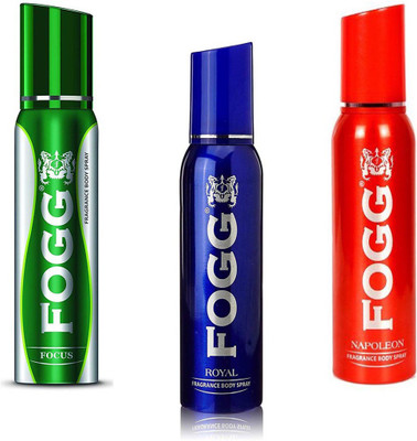 

Fogg FOCUS , ROYAL AND NAPOLEON FRAGRANCE BODY SPRAY ( PACK OF 3 ) Deodorant Spray - For Men & Women(360 ml, Pack of 3)
