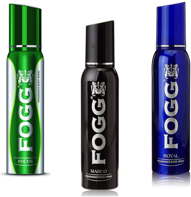 

Fogg FOCUS,MARCO AND ROYAL FRAGRANCE BODY SPRAY ( 360 ML PACK OF 3 ) Deodorant Spray - For Men & Women(360 ml, Pack of 3)