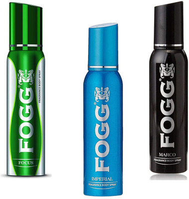 

Fogg FOCUS,IMPERIAL AND MARCO ( PACK OF 3) Body Spray - For Men & Women(360 ml, Pack of 3)