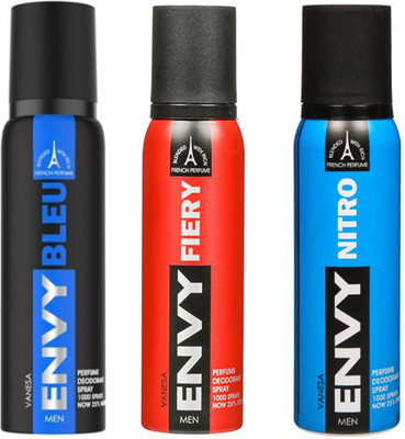 

ENVY BLEU DEODORANT 120 ML+NITRO DEODORANT 120 ML+FIERY DEODORANT 120 ML Deodorant Spray - For Men & Women(120 ml, Pack of 3)