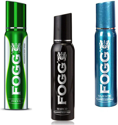 

Fogg FOCUS , MARCO ,MAJESTIC FRAGRANCE BODY SPRAY ( PACK OF 3 ) Deodorant Spray - For Men & Women(360 ml, Pack of 3)