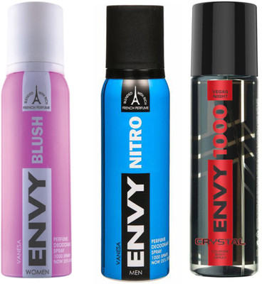 

ENVY 1000 CRYSTAL DEODORANT 120 ML+NITRO DEODORANT 120 ML+BLUSH DEODORANT 120 ML Deodorant Spray - For Men & Women(120 ml, Pack of 3)