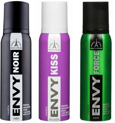 

ENVY NOIR DEODORANT 120 ML+FORCE DEODORANT 120 ML+KISS DEODORANT 120 ML Deodorant Spray - For Men & Women(120 ml, Pack of 3)