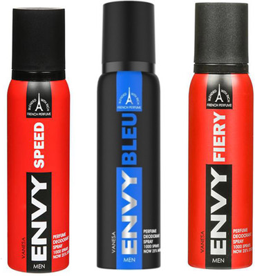 ENVY FIERY DEODORANT 120 ML+BLEU DEODORANT 120 ML+ SPEED DEODORANT 120 ML Deodorant Spray - For Men & Women(120 ml, Pack of 3)