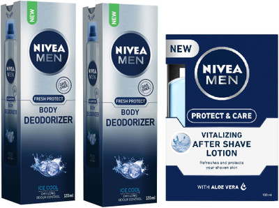 

Nivea Men Ice Cool Body Deodoriser & Vitalising After Shave Lotion Combo - Pack of 3 Body Spray - For Men(450 ml, Pack of 3)