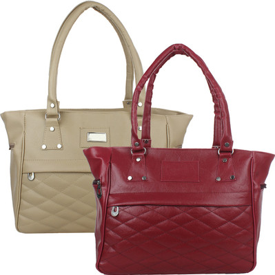 

Fillin Cart Hand-held Bag(Maroon, Beige), Beige;maroon