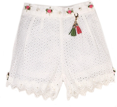

K.CO.89 Short For Girls Casual Self Design Cotton(White, Pack of 1